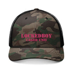 PINK Locktober LockedBoy Caged Unit Camo Snapback Cap – Olive, Brown, and Black Camo Styles Embroidery | Outdoor Adventure Cap, Hunting Gear, Casual Wear, Gift for Dad.