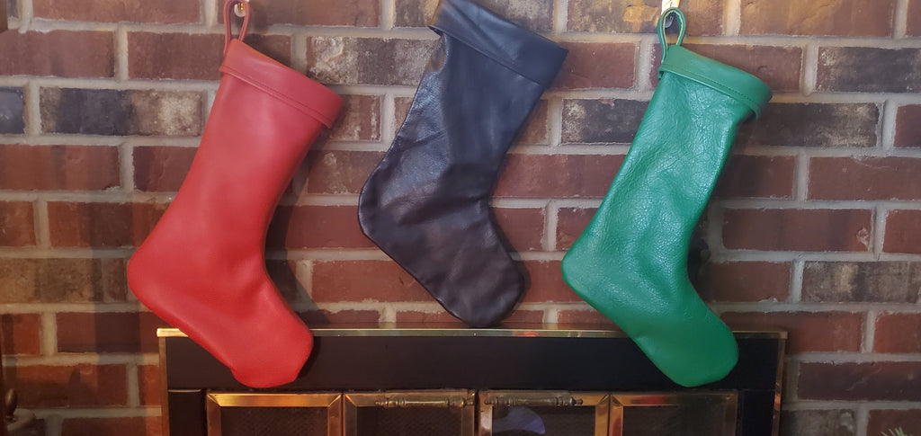 Chaussette de Noël en cuir – 100 % fabriquée à la main aux États-Unis. Monogramme disponible.