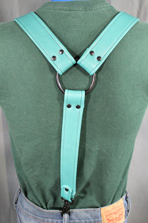 Teal Leather Suspenders with Black Hardware