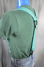 Teal Leather Suspenders with Black Hardware