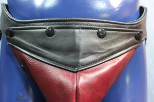 Black Leather Jockstrap with Burgundy Interchangeable Codpiece