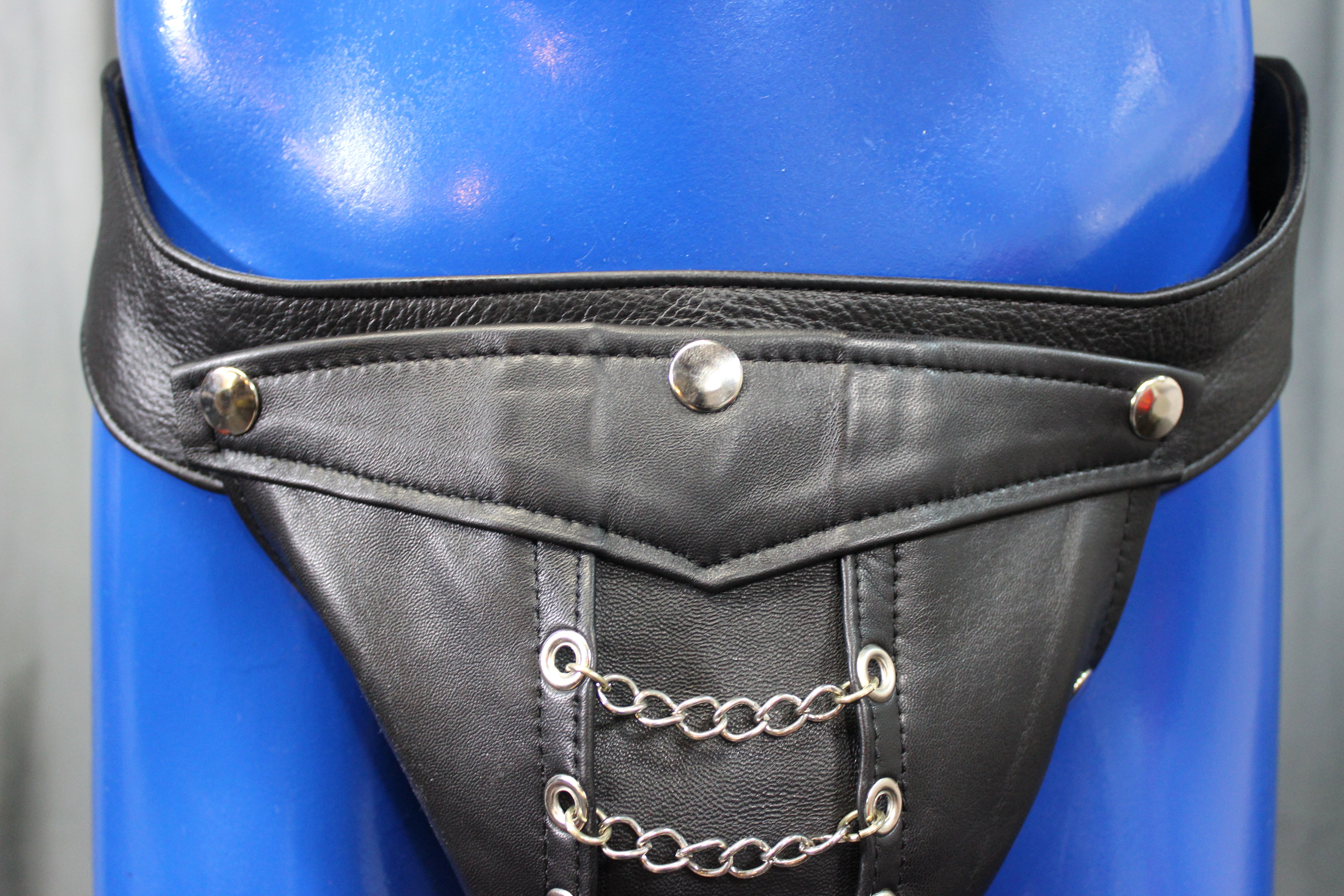 Black Leather Chain Front Jock