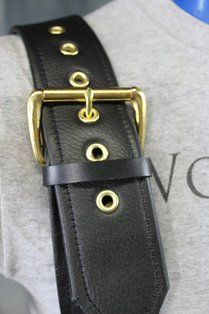 Our Back to Basics Black DOUBLE WIDE Convertable Leather Suspenders!