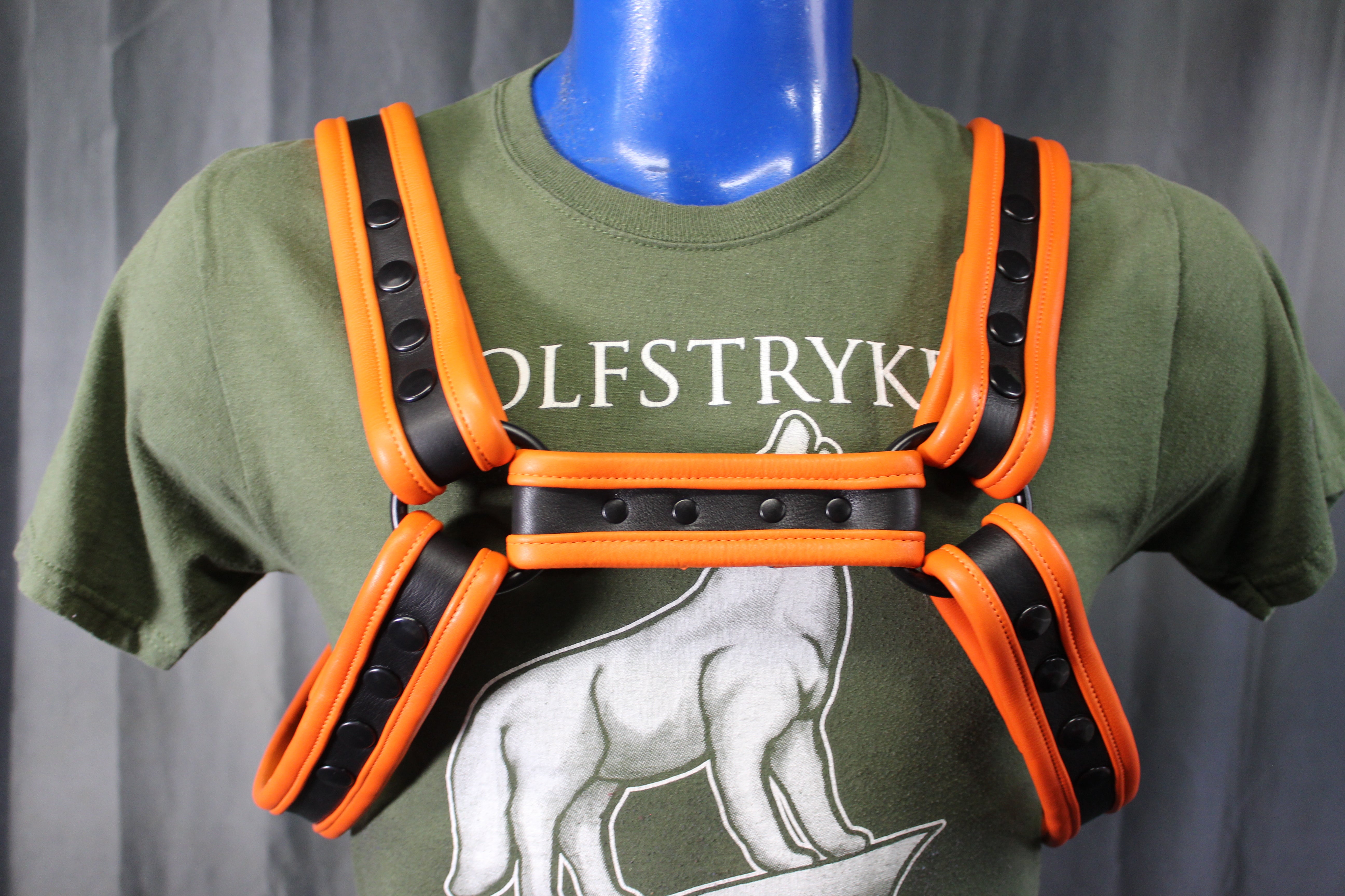 Black and Orange Bulldog Harness - Our Softest Leather!