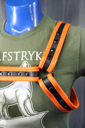 Black and Orange Bulldog Harness - Our Softest Leather!