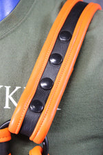 Black and Orange Bulldog Harness - Our Softest Leather!