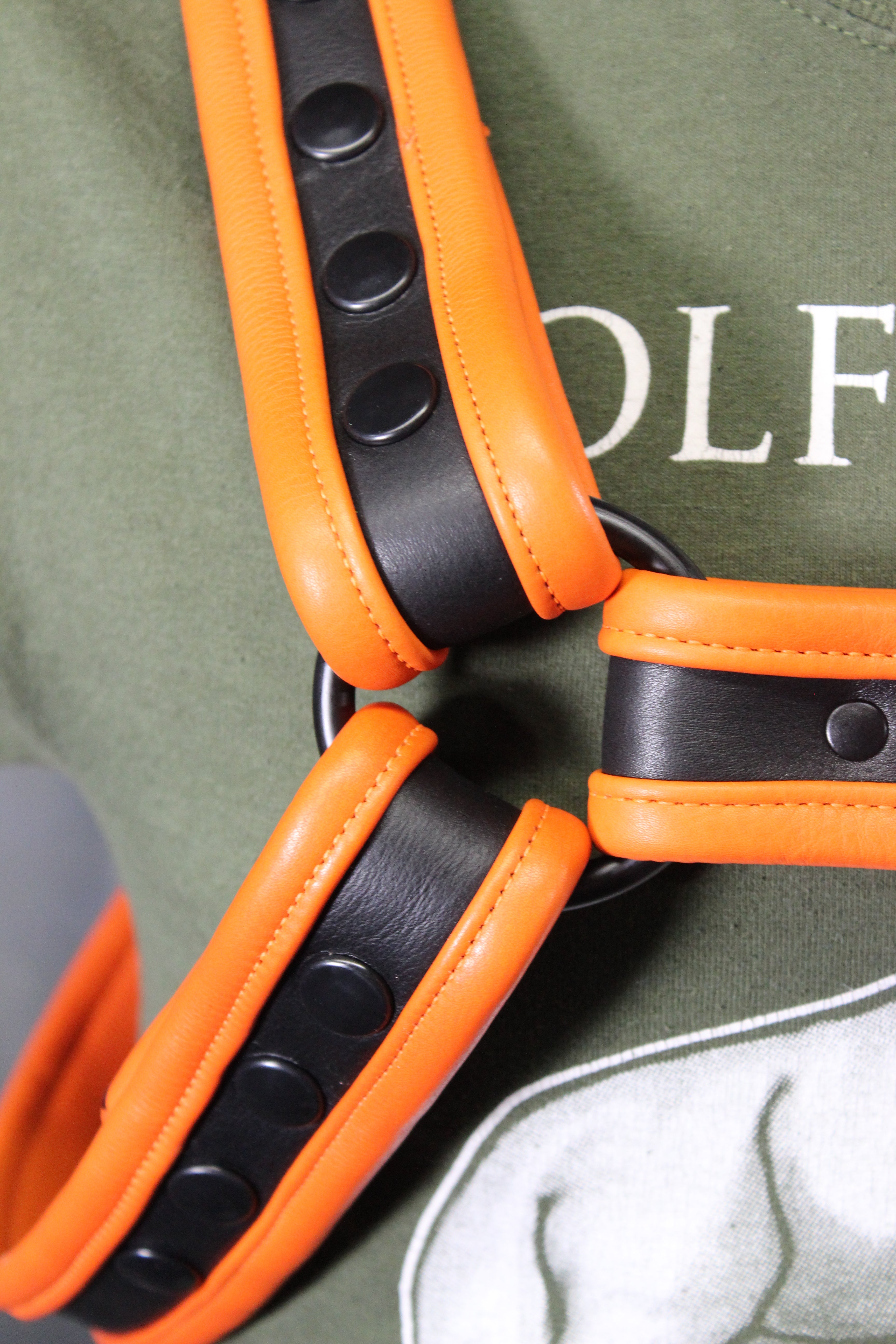 Black and Orange Bulldog Harness and Jock Combo!