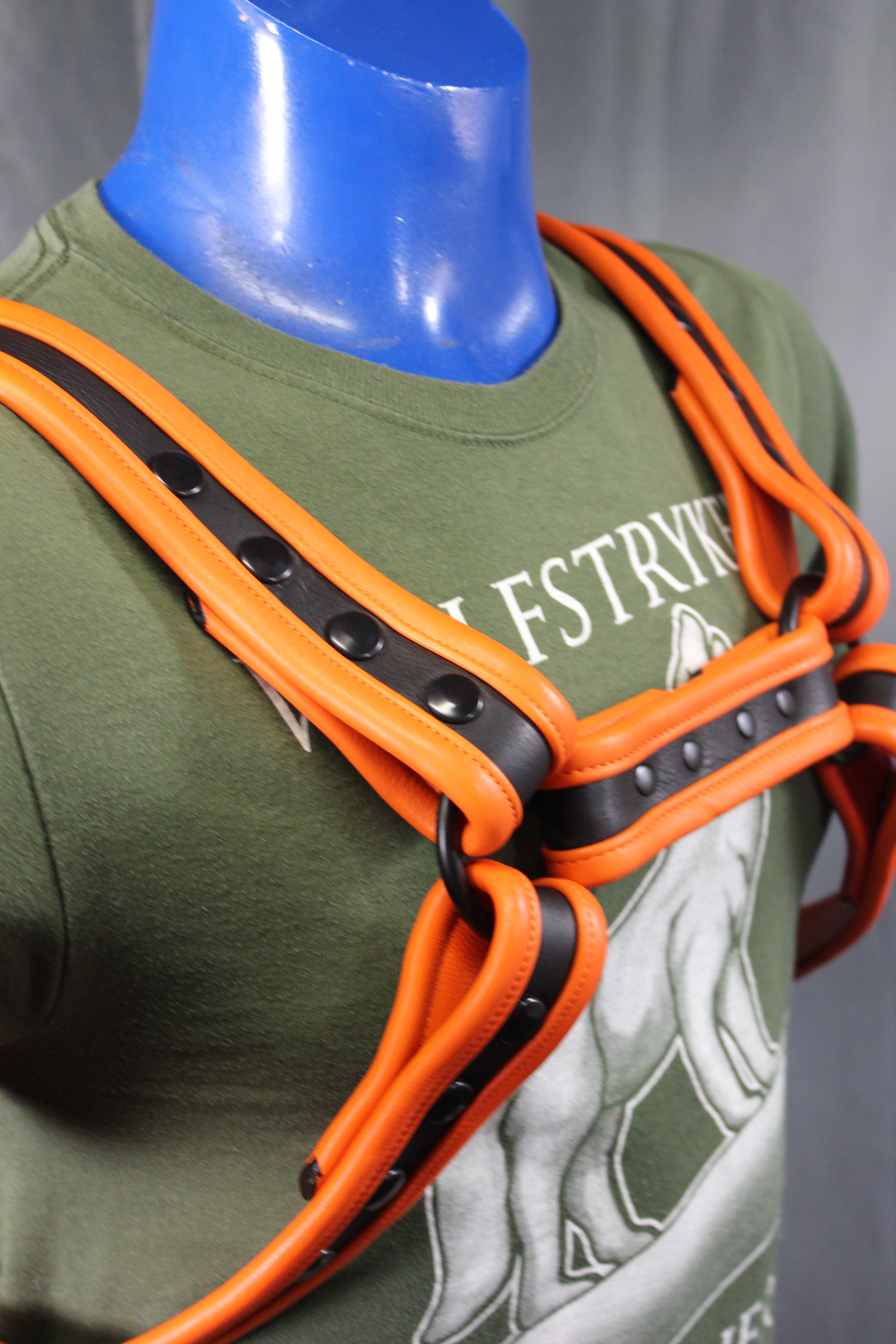 Black and Orange Bulldog Harness - Our Softest Leather!