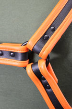 Black and Orange Bulldog Harness - Our Softest Leather!