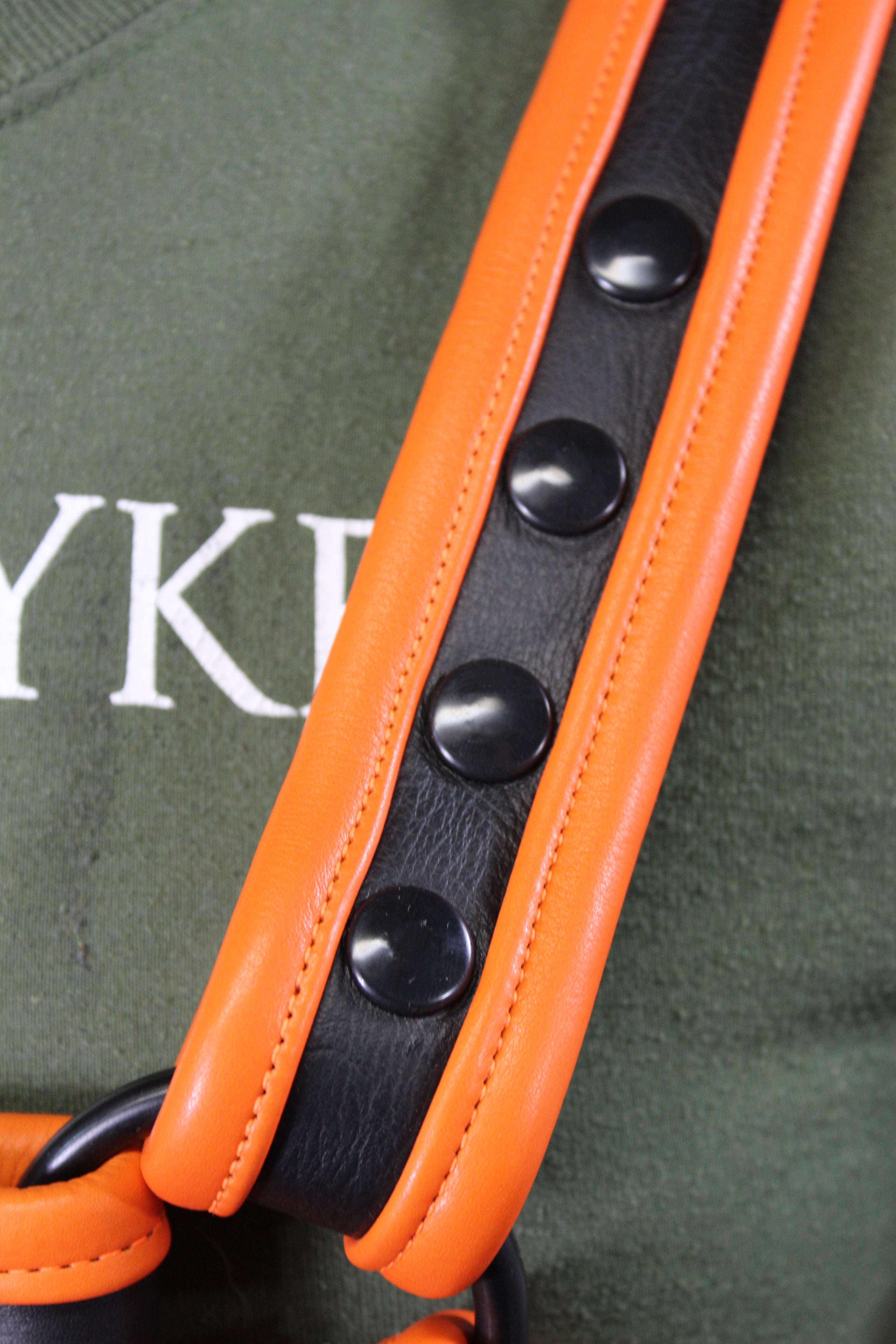 Black and Orange Bulldog Harness - Our Softest Leather!