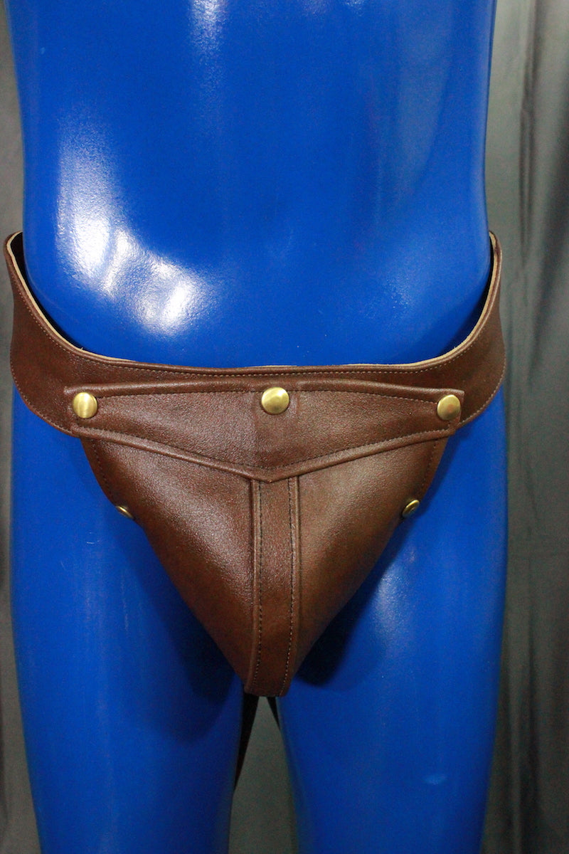 Brown Jockstrap with Brass Hardware