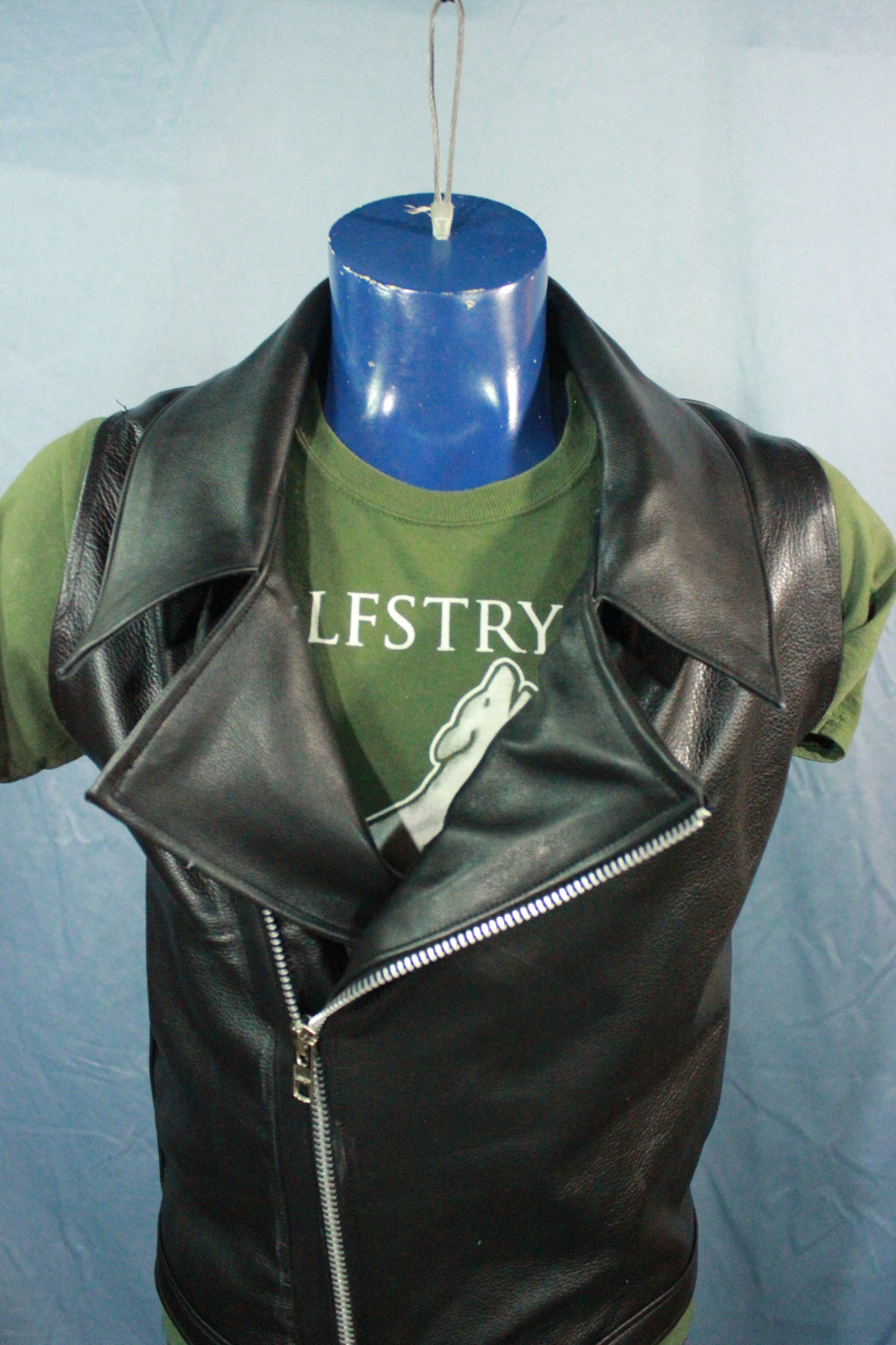 Classic Black Leather Biker Jacket Style Vest