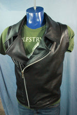 Classic Black Leather Biker Jacket Style Vest