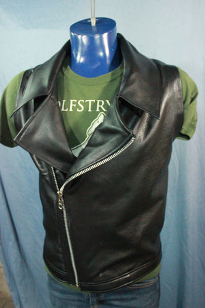 Classic Black Leather Biker Jacket Style Vest