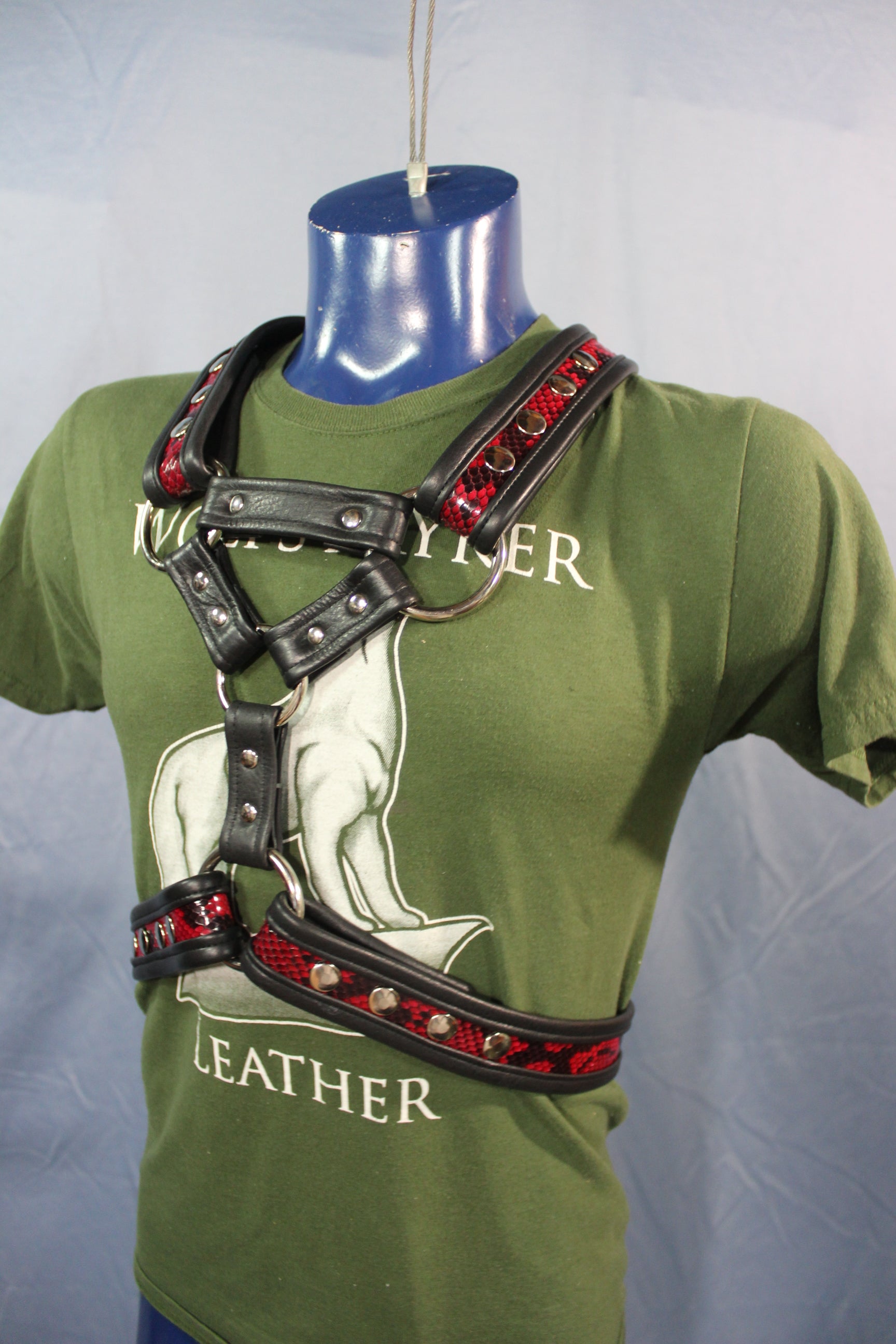 Triangle Front Extended X-Harness - Black Edging with Red & Black Snakeskin