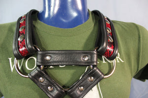 Triangle Front Extended X-Harness - Black Edging with Red & Black Snakeskin