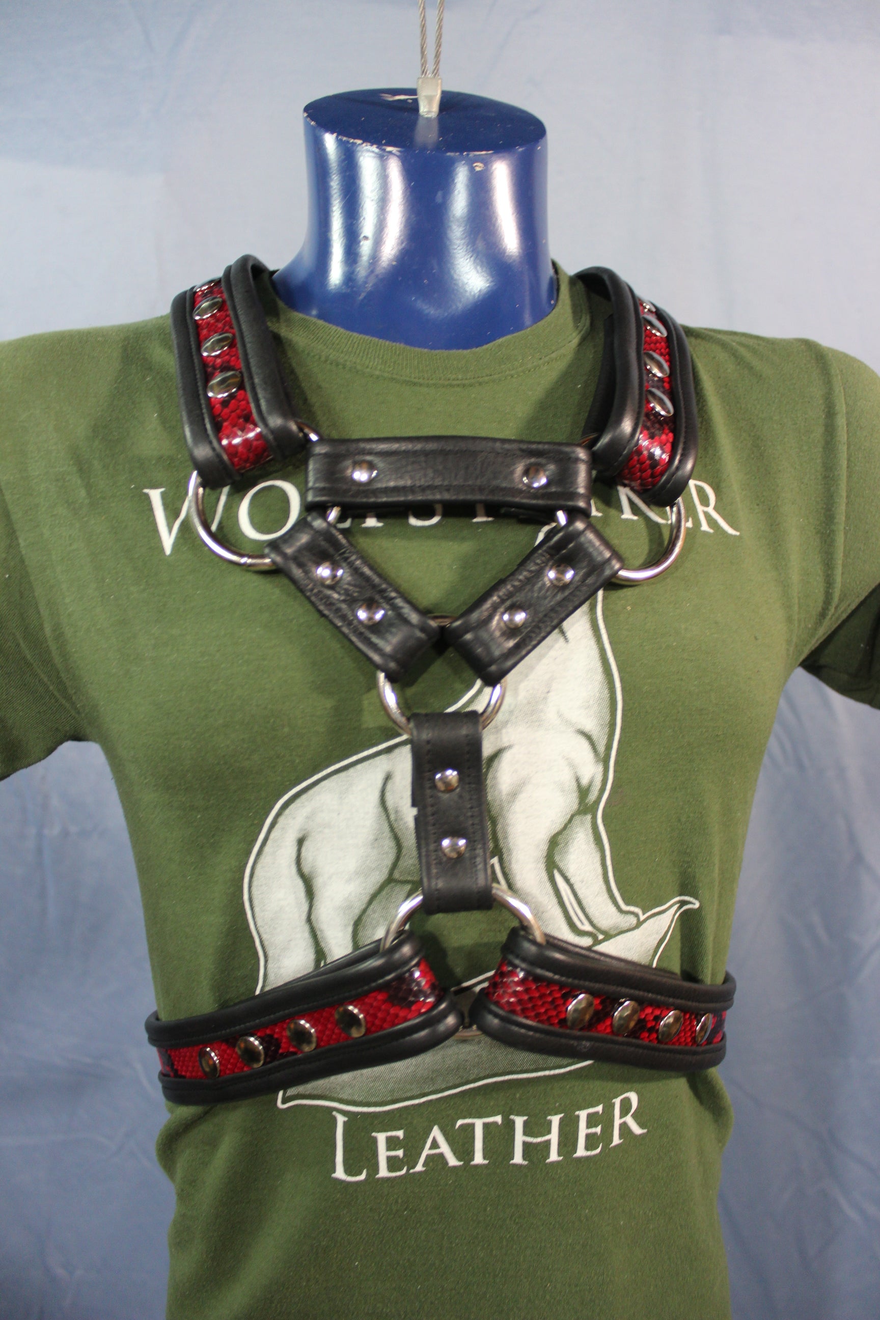 Triangle Front Extended X-Harness - Black Edging with Red & Black Snakeskin