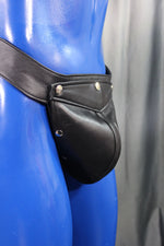 Back to Basics! Our classic all leather jock with interchangeable codpiece in soft Black leather.