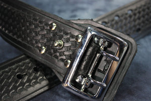 Duty Belt with Basketweave Embossing and Sam Brown Buckle and Stud