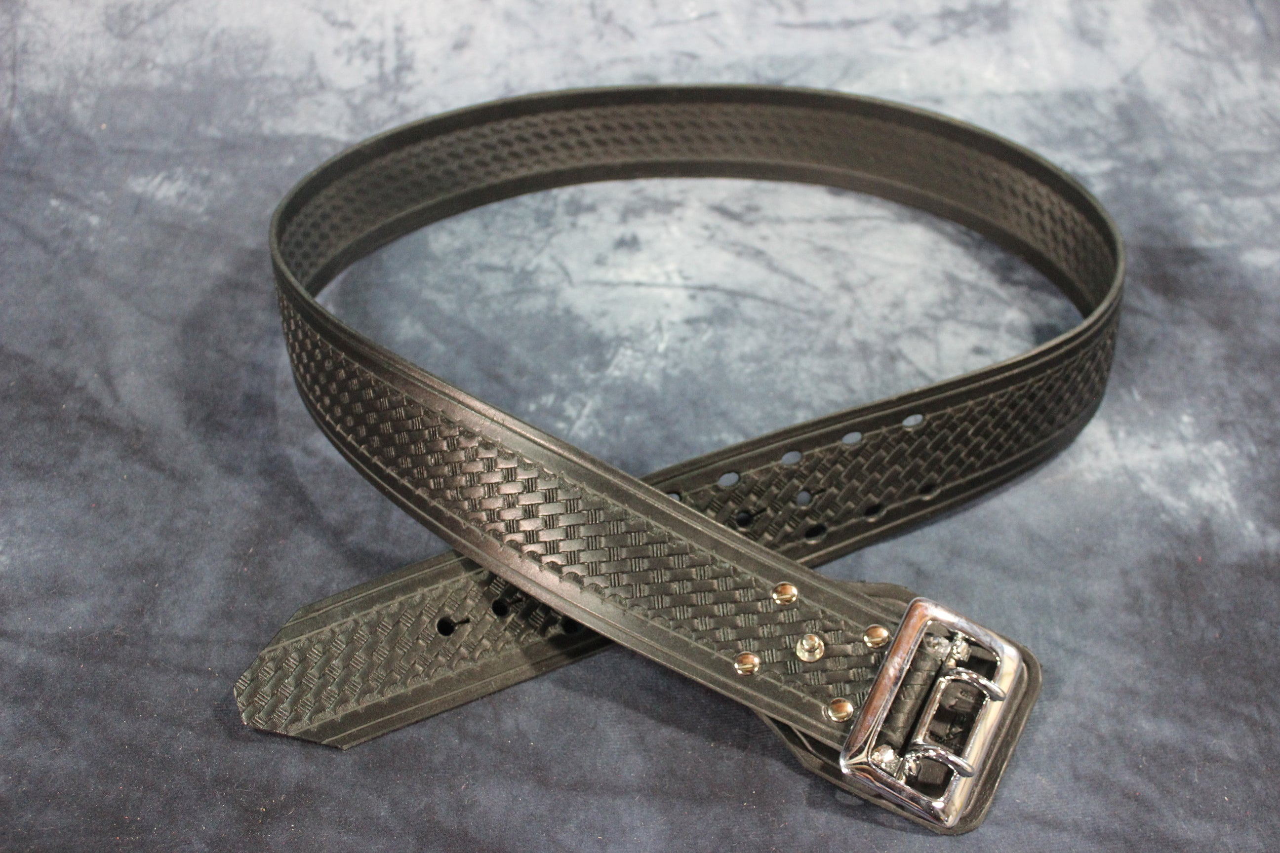 Duty Belt with Basketweave Embossing and Sam Brown Buckle and Stud