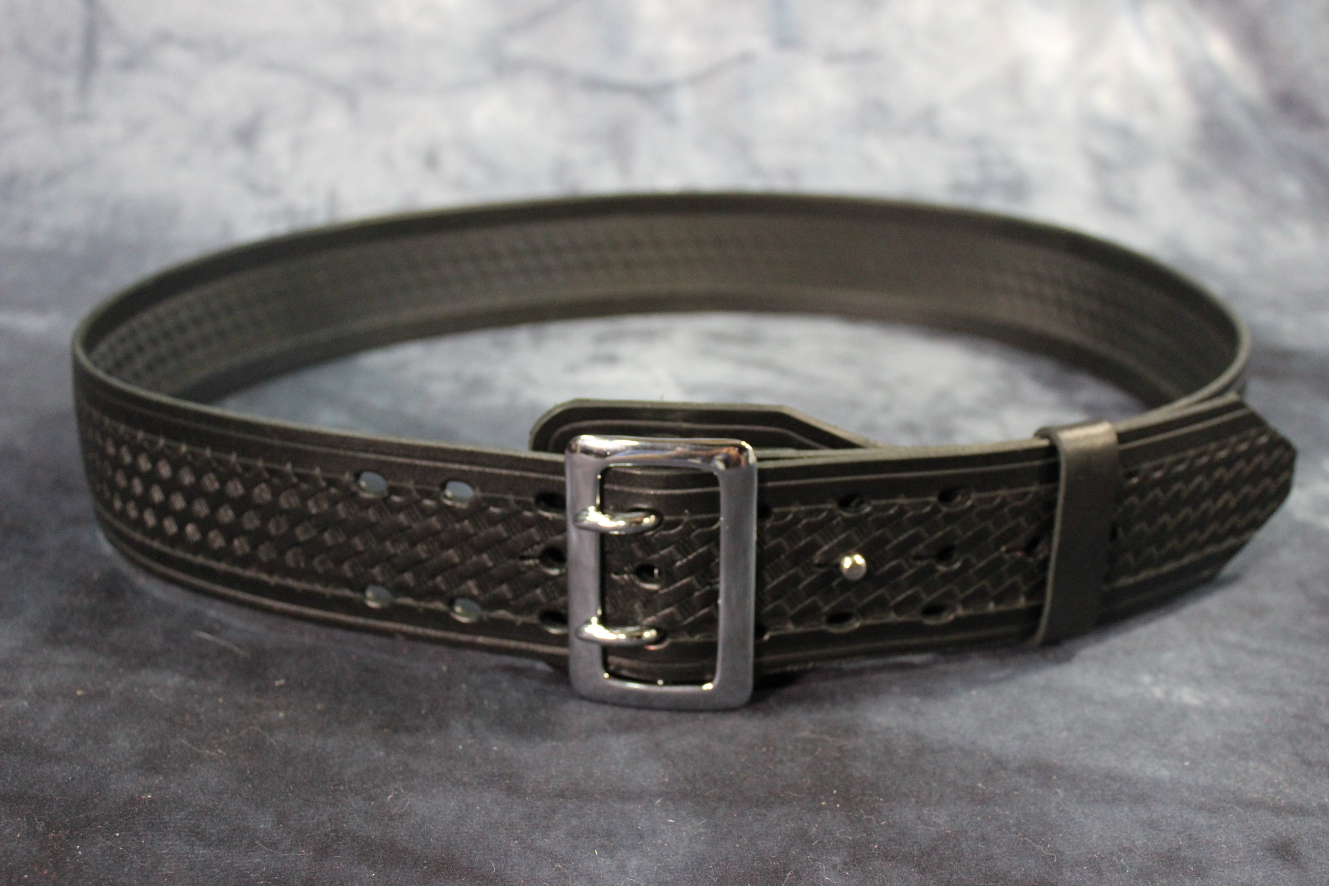 Duty Belt with Basketweave Embossing and Sam Brown Buckle and Stud