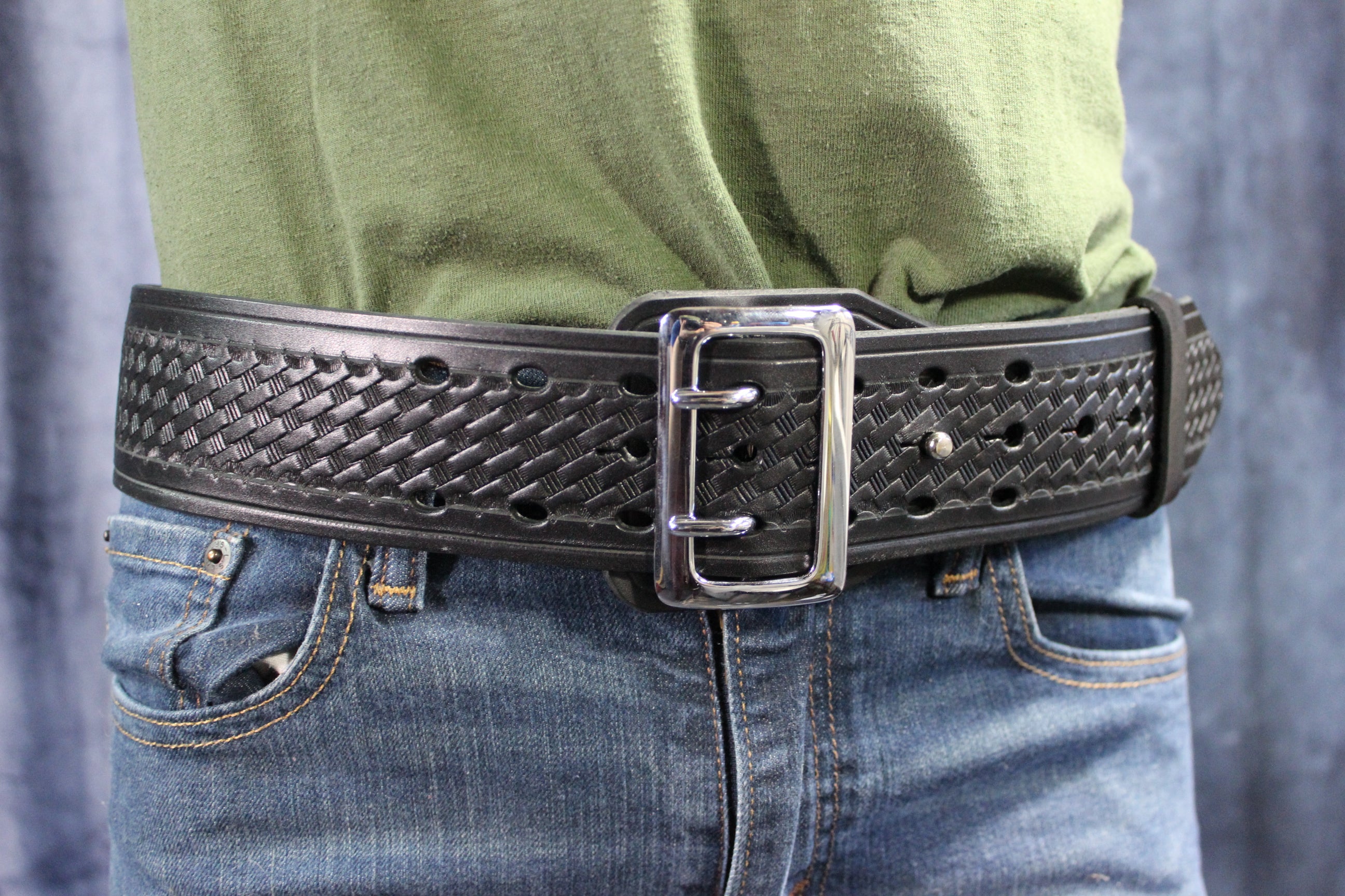 Ceinture de service avec gaufrage Basketweave et boucle et clou Sam Brown