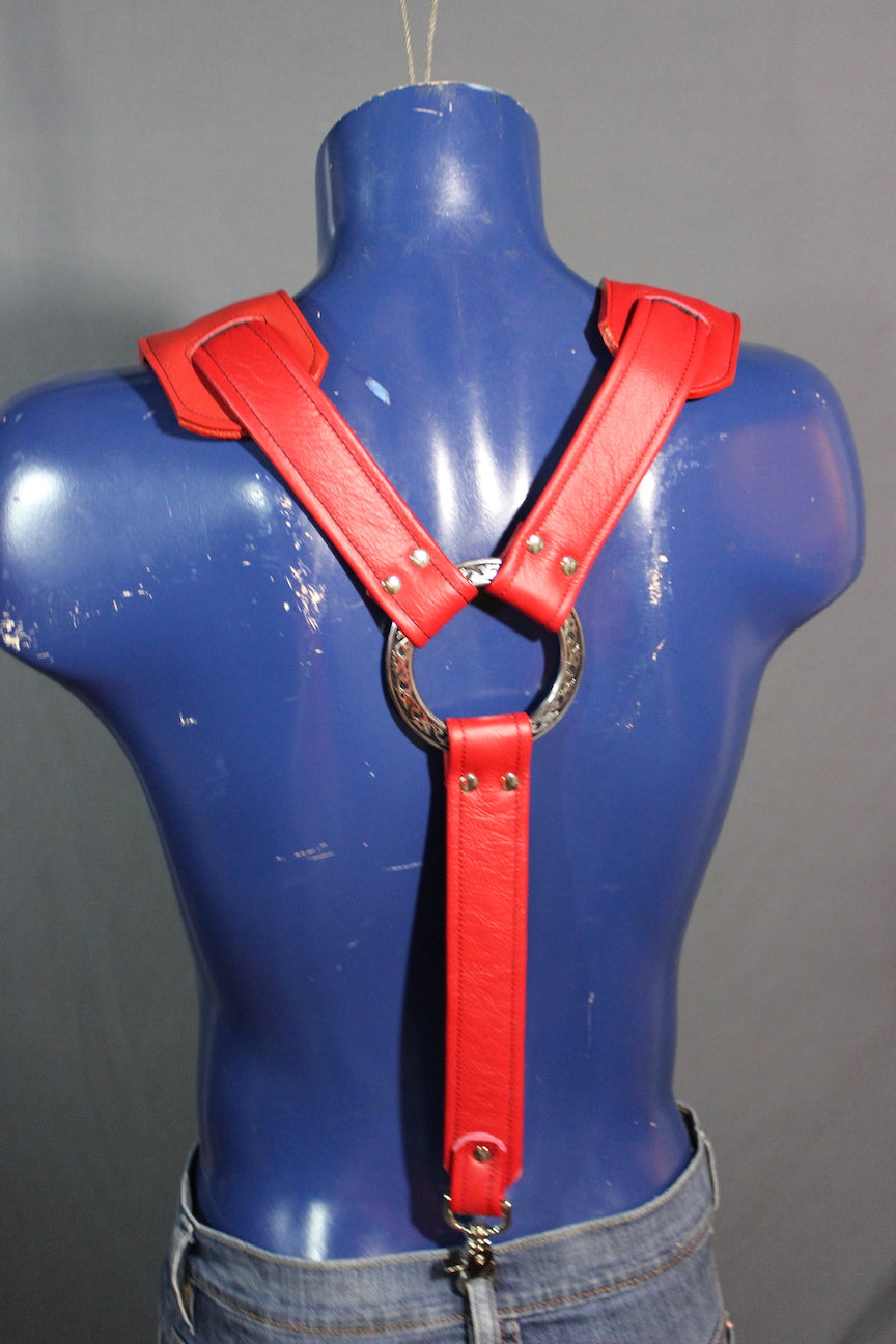 Padded Leather Suspenders with Decorative Hardware