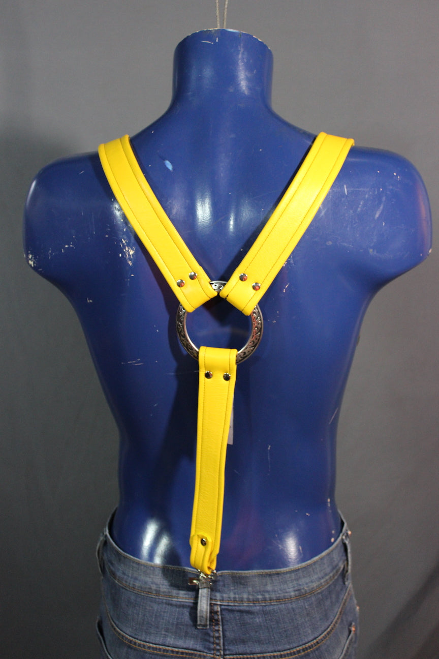 Padded Leather Suspenders with Decorative Hardware