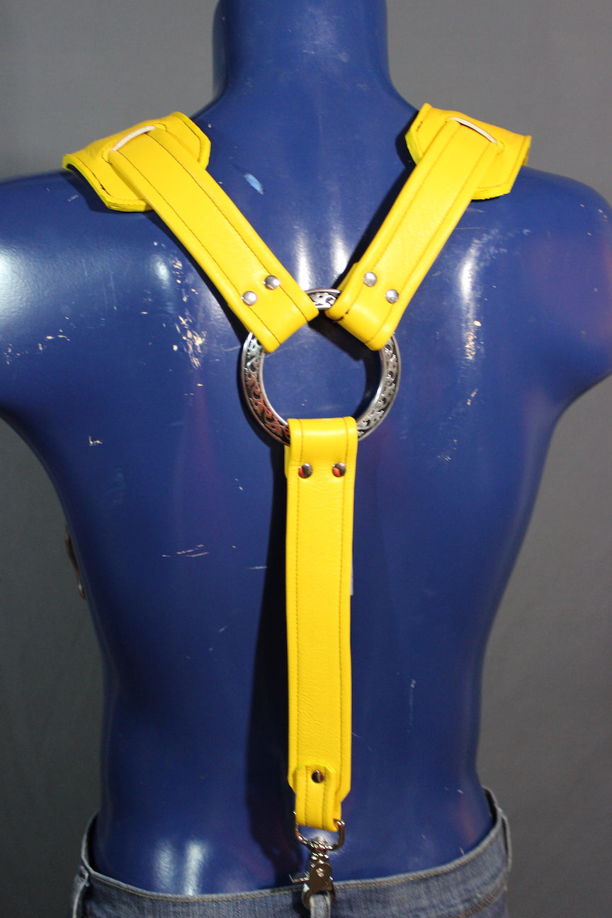 Padded Leather Suspenders with Decorative Hardware