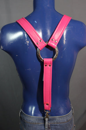 Padded Leather Suspenders with Decorative Hardware