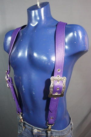 Padded Leather Suspenders with Decorative Hardware