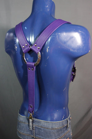 Padded Leather Suspenders with Decorative Hardware