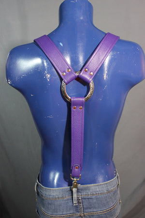 Padded Leather Suspenders with Decorative Hardware