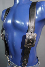 Padded Leather Suspenders with Decorative Hardware