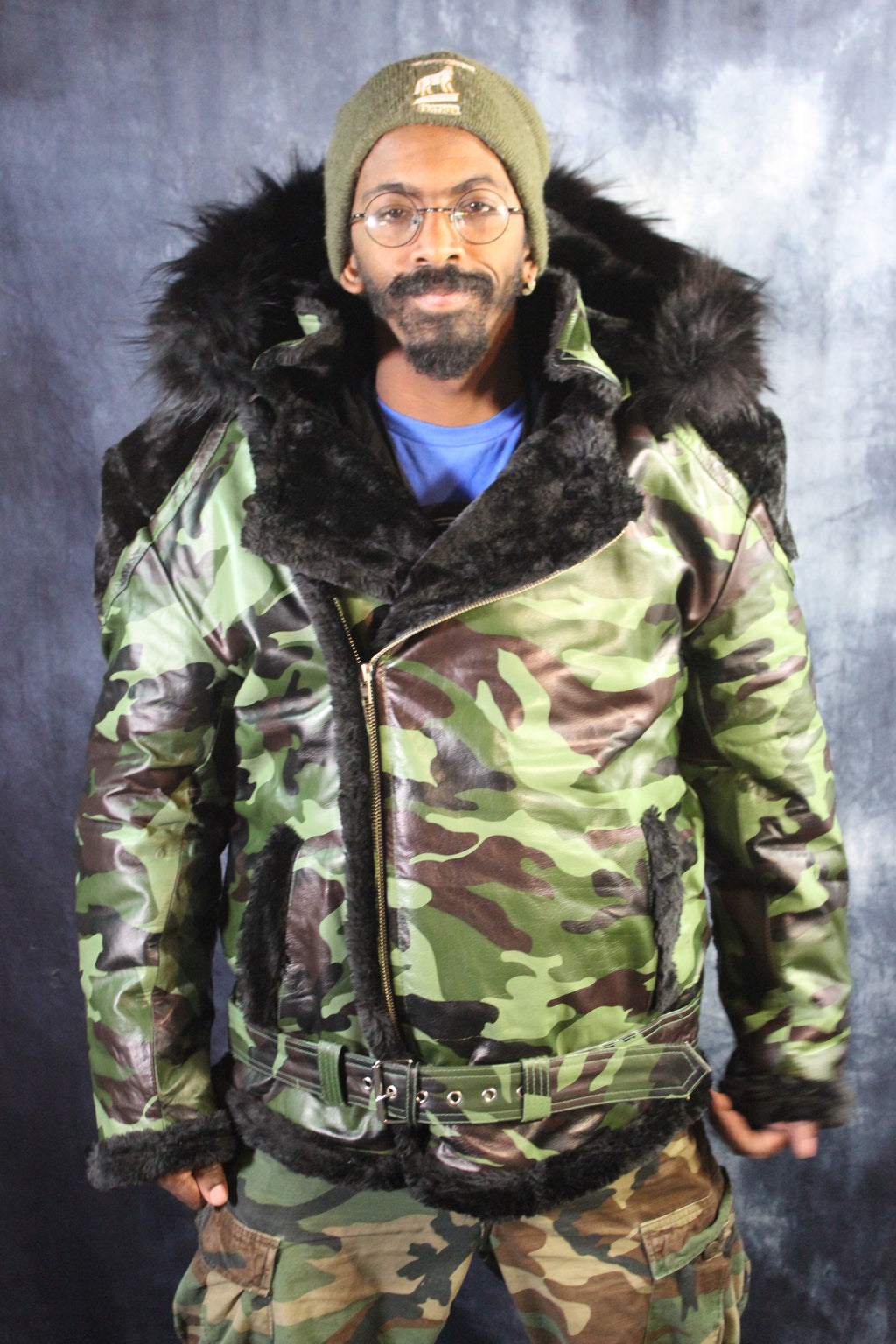 Camo Leather and Fur Jacket by Otter and The Fox