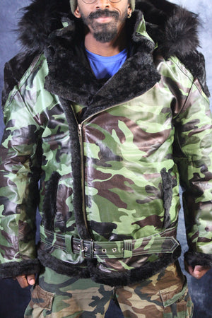 Camo Leather and Fur Jacket by Otter and The Fox