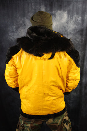 Yellow Leather and Fur Jacket by Otter and The Fox