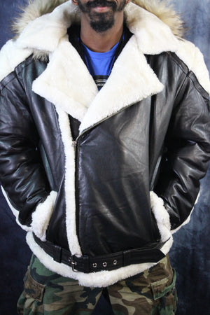 Black Leather and White Fur Jacket by Otter and The Fox