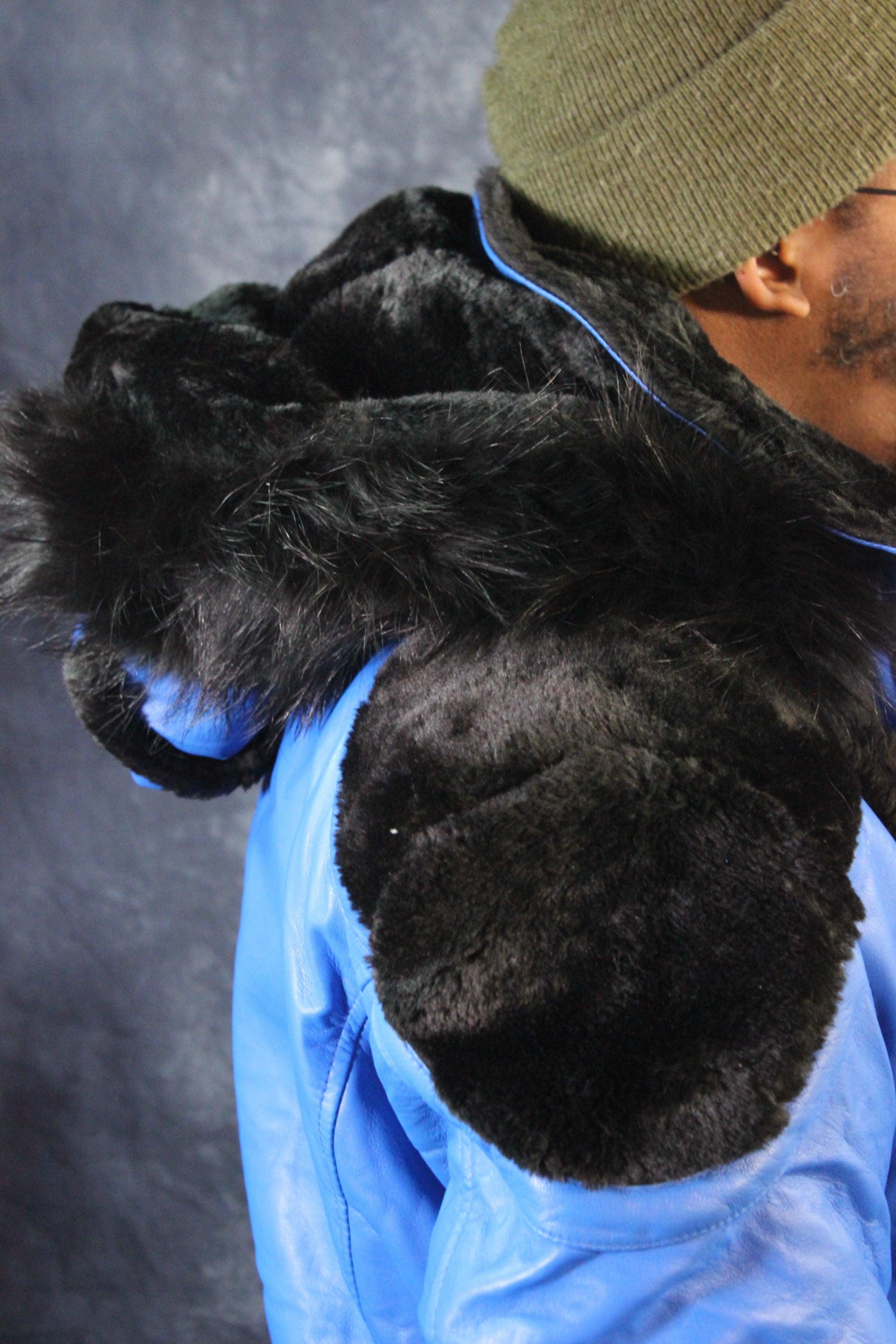 Blue Leather and Fur Jacket by Otter and The Fox