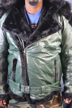 Hunter Green Leather and Fur Jacket by Otter and The Fox