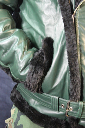 Hunter Green Leather and Fur Jacket by Otter and The Fox