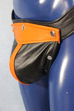 Jock de cuero con bragueta de color intercambiable