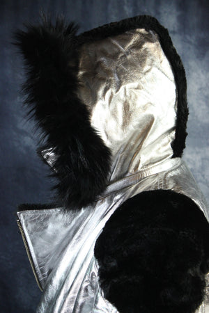 Silver Leather and Fur Jacket by Otter and The Fox