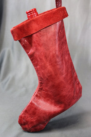 Black Leather Christmas Stocking - 100% Hand Made in the USA. Monogramming Available.