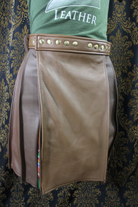 Mason's Kilt – Brown Deerskin with Serape Print Leather Pleats