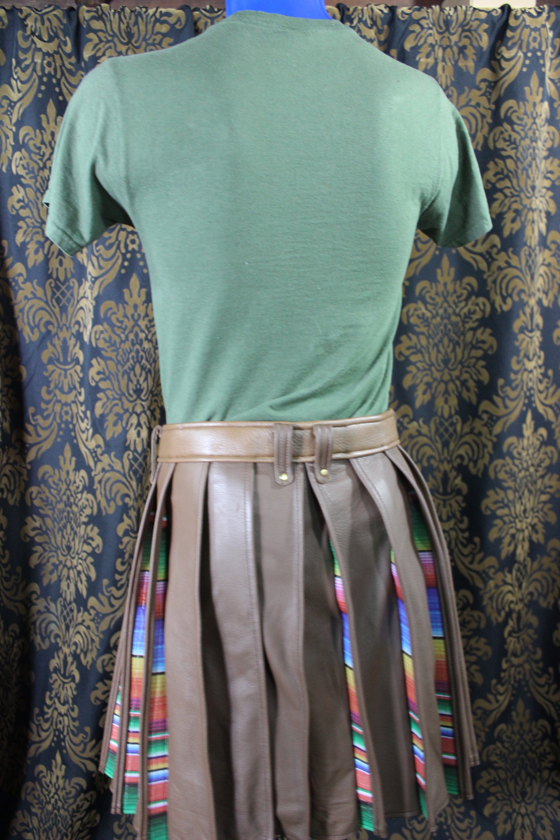 Mason's Kilt – Brown Deerskin with Serape Print Leather Pleats