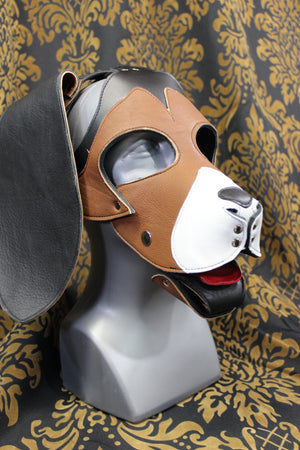 Basset Hound Style Pup Hood in Black, Tan, and White