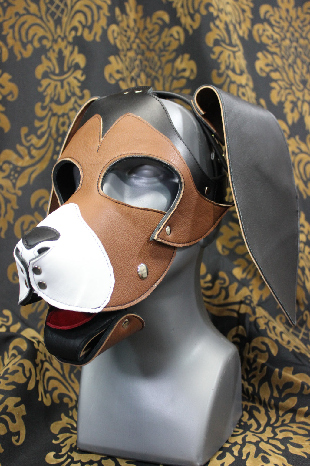 Basset Hound Style Pup Hood in Black, Tan, and White