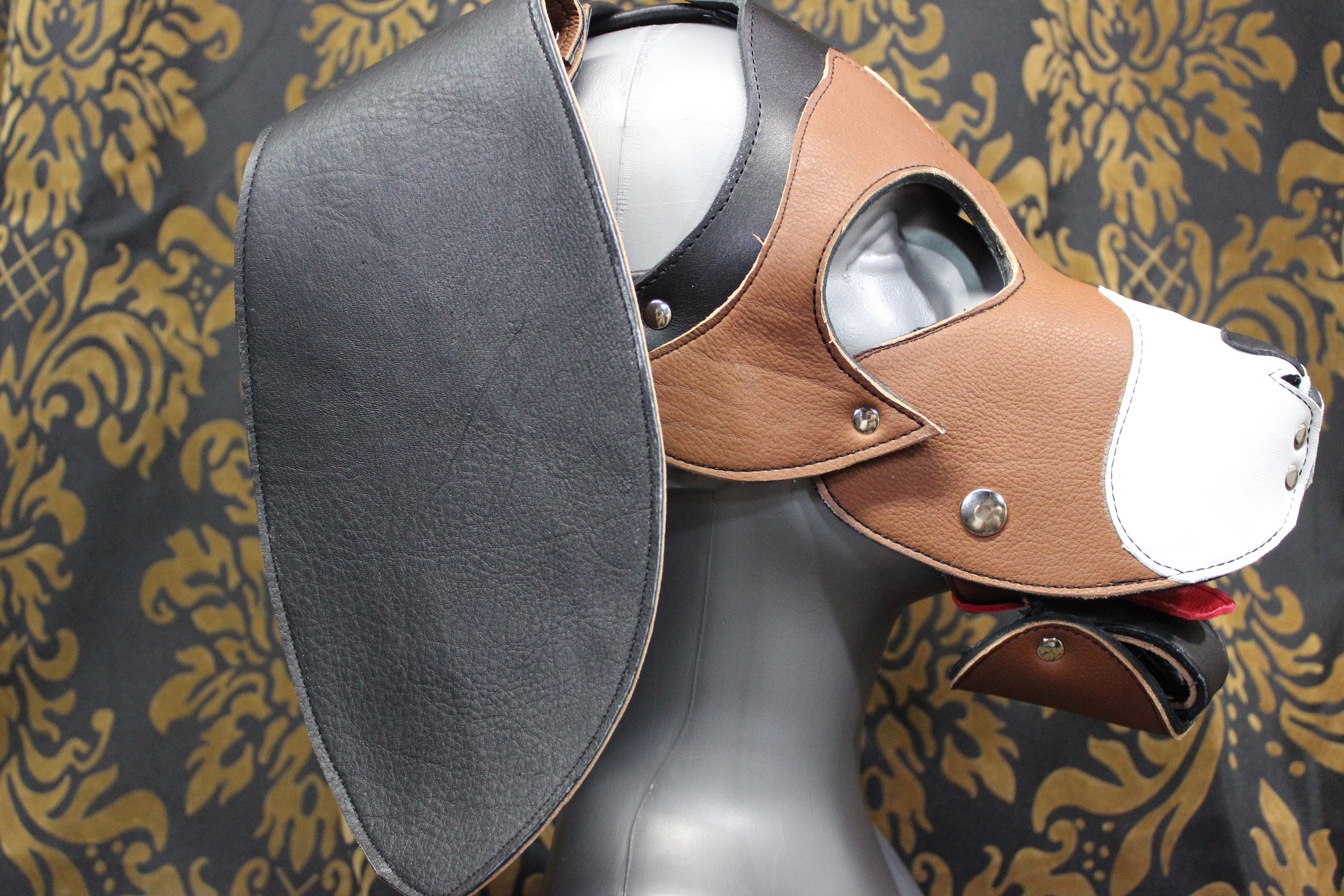 Basset Hound Style Pup Hood in Black, Tan, and White