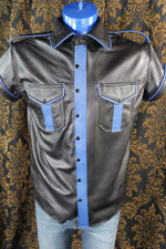 Formal Leather Short Sleeve Shirt with Piping